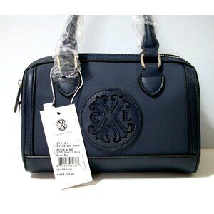 CXL By Christian Lacroix Navy Blue Barrel Bag With Embossed Logo Dual Handles &